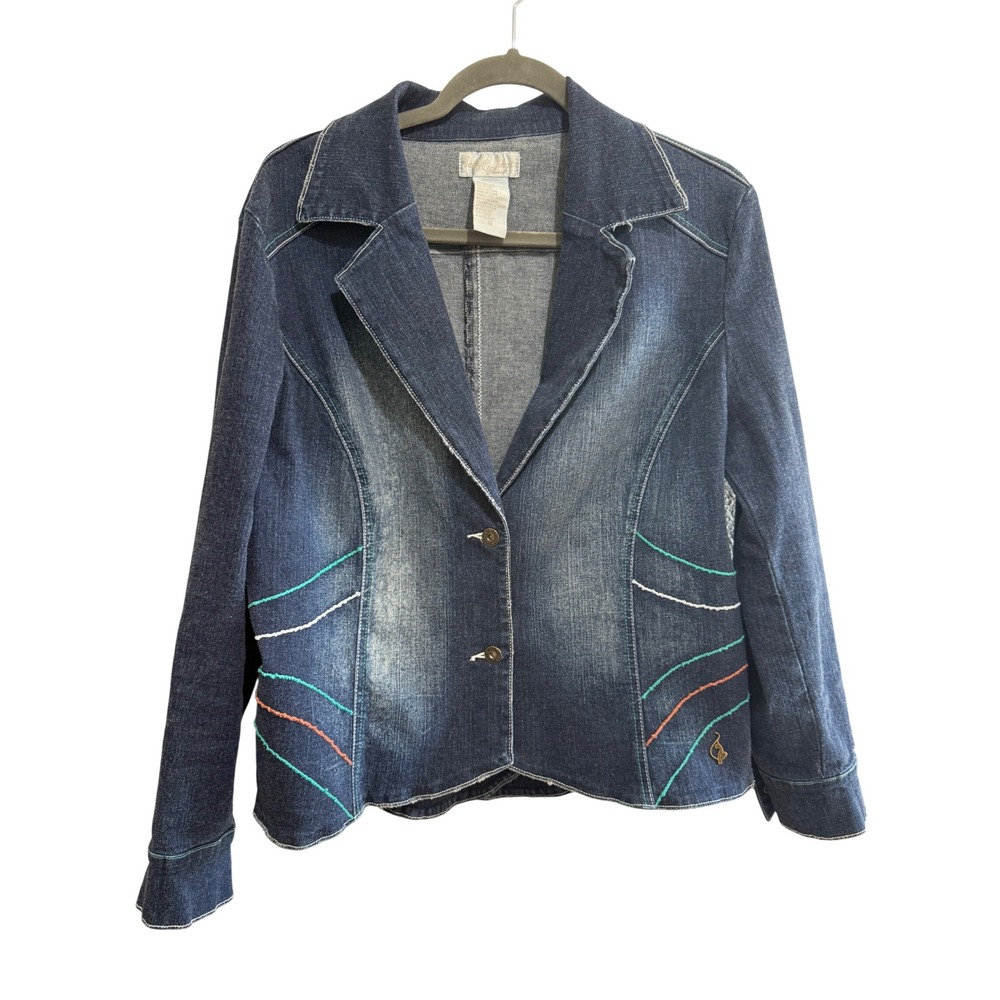 Vintage Baby Phat Denim Blazer Women 1X Blue‎ Y2K Contrast Embroidery Jacket